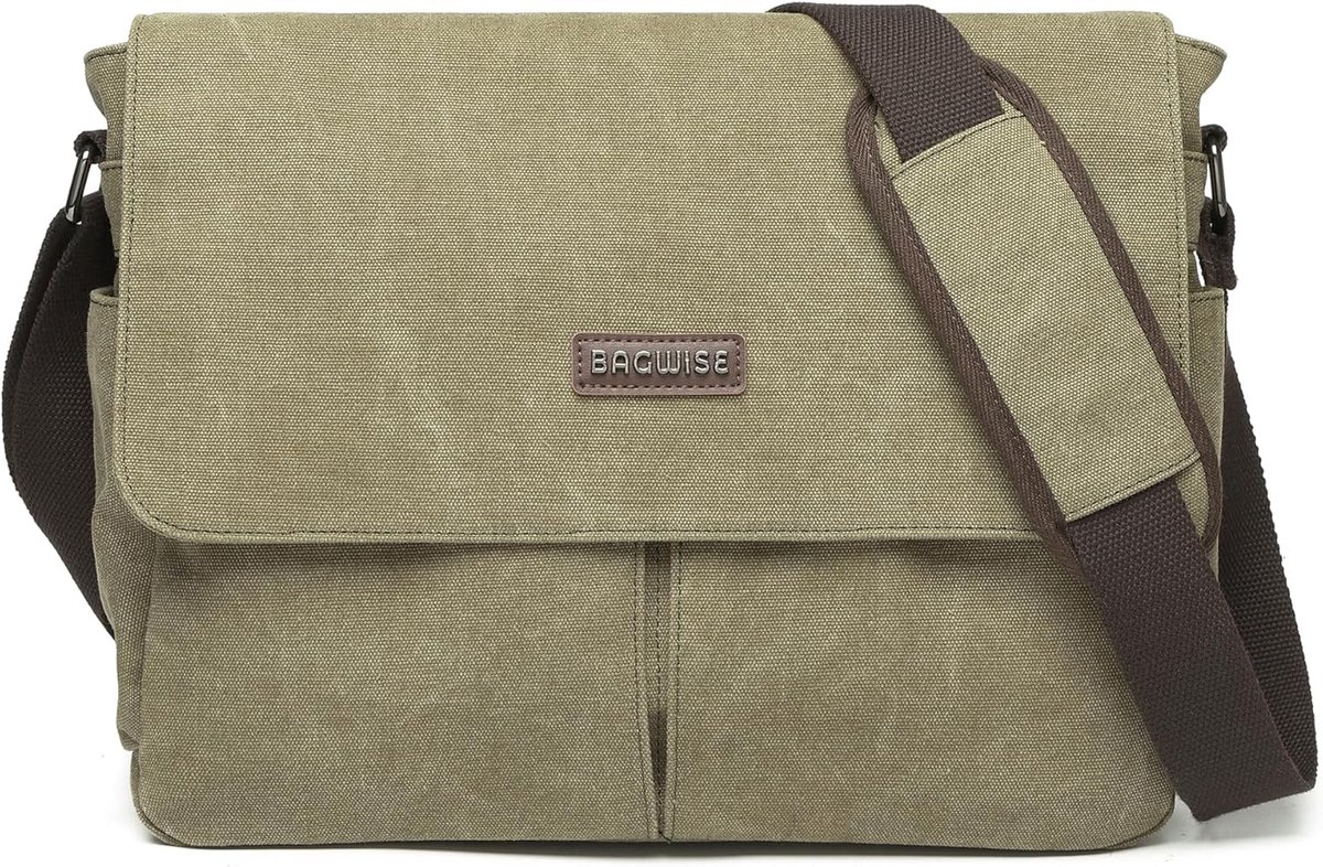 SnelShoppen - Schoudertas Messenger Bag Canvas Vintage Groen - Met Schouderpad - 35x30x15cm - Perfect voor Dagelijks Gebruik, Feest, School en Reizen