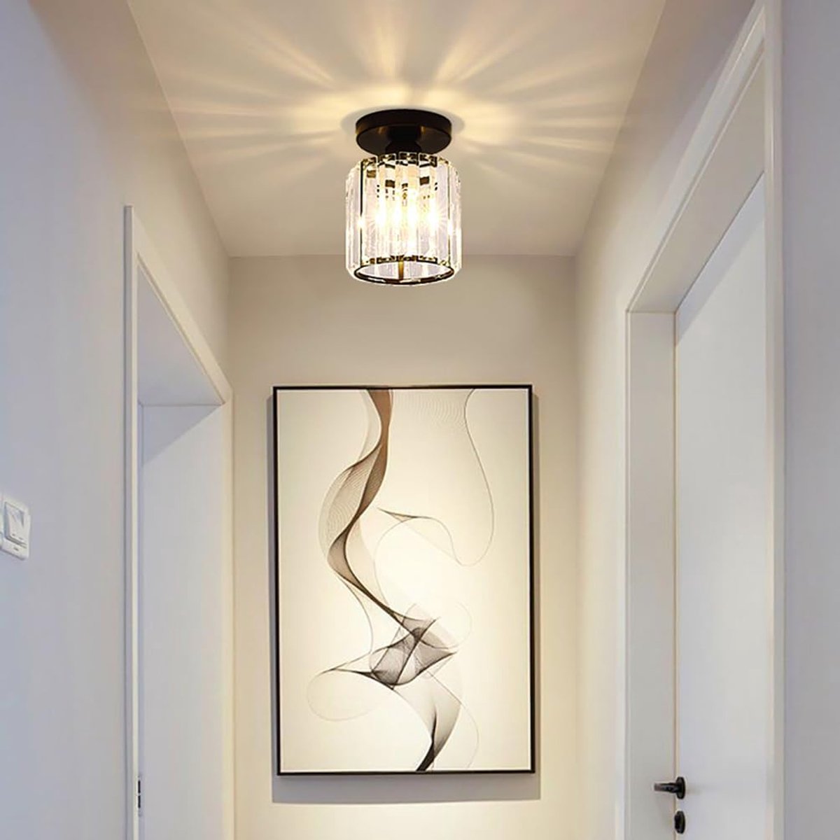 SnelShoppen - Moderne Kristallen Plafondlamp Mini Zwarte Kroonluchter E27 voor Hal Entree Keuken Slaapkamer Woonkamer Verlichting