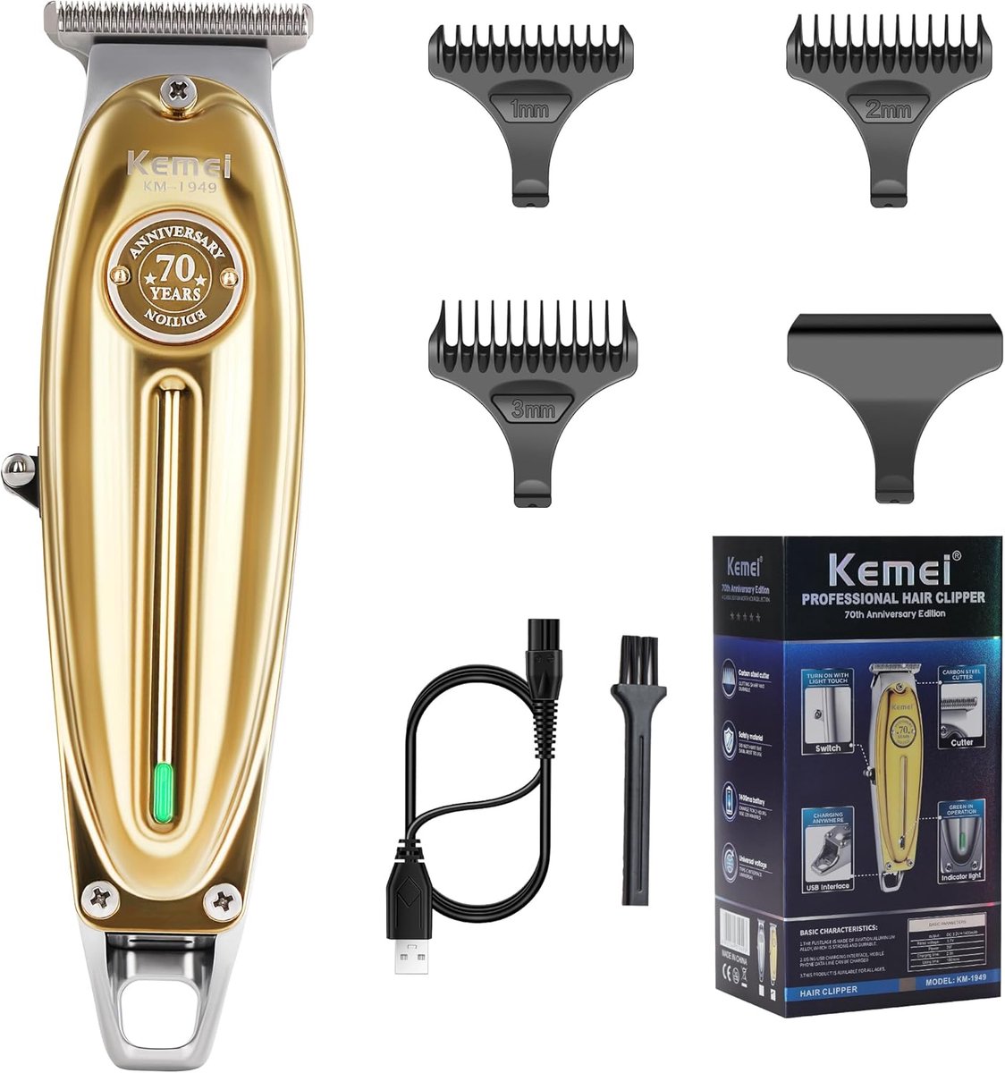 SnelShoppen - Professionele baard- en haartrimmer voor mannen, draadloze T-mestrimmers, elektrische tondeuse, lichaamsverzorging, model 1949 goud