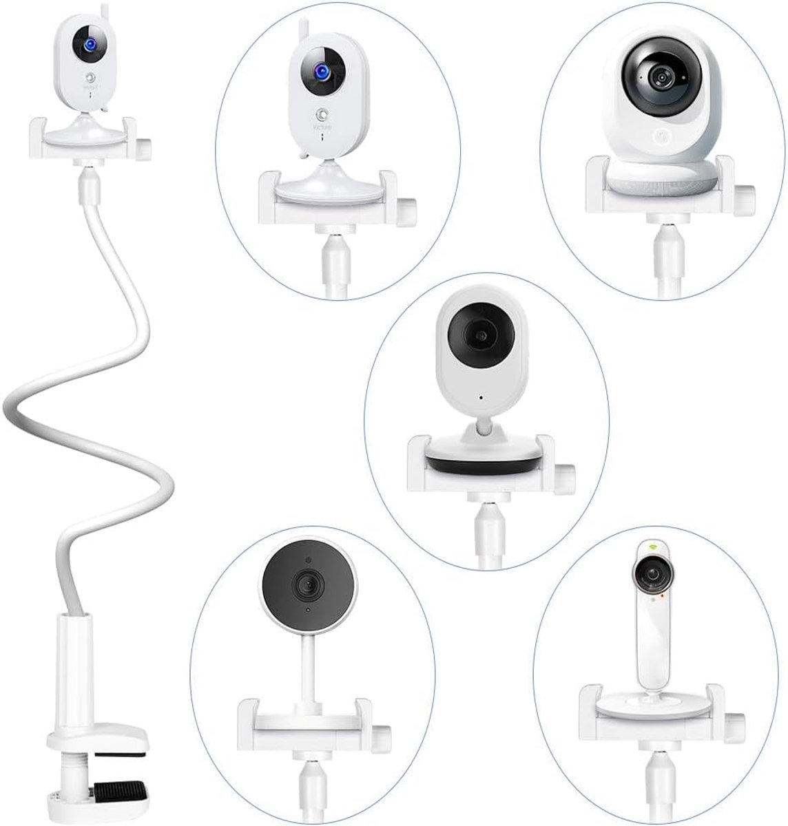 SnelShoppen - OFFCUP Babyfoonhouder - Flexibele Babycamerahouder met Kaartsleuf - 80 cm - Compatibel met Babyfoons en Camera's - ABS Onderklem met Ste