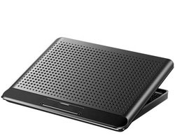 LISM-Laptopkoeler, 17 inch, 6-traps hoogteverstelling, ergonomisch ontwerp, USB-poort, snelle warmteafvoer, zwart.