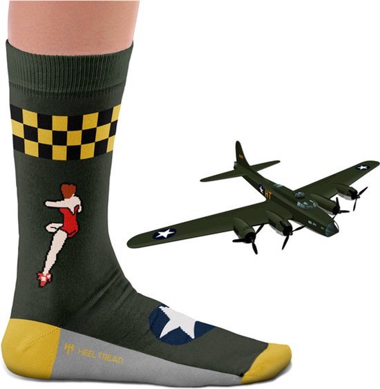 Heel Tread B17 flying fortress - sokken - Groen/Geel - WO2 - 41-46