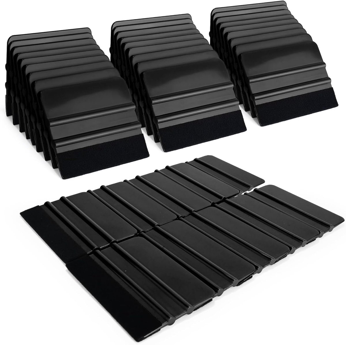 Folie- & Behangschraper - Set Van 10 - PP Met Zwarte Viltrand - Antistatisch Krasvrij - Afwasbaar Herbruikbaar - Voor Autofolie/Raamfolie/Behang/Wallwrap - 4 Inch Mini - Voor Professionals/DIY - Zwart - Ongeveer 10cm Per Stuk - 10 Stuks