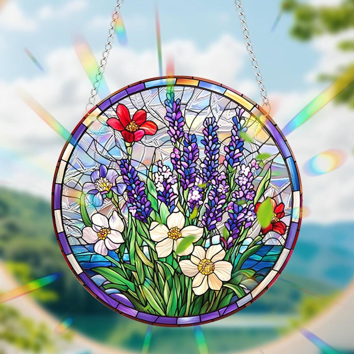 Lavendel Zonnevanger - Kleurrijk Acryl - Decoratief Ophangen - Levendige Reflecties - 20 x 20 cm - Paars