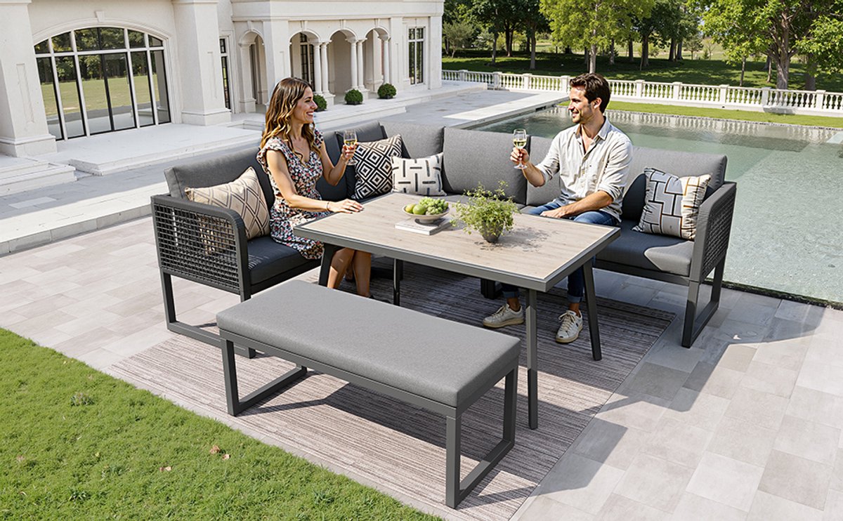 Loungeset Tuin 6-8 Personen - Modulaire Hoekbank Met PE Rotan En Kussens - Grijs