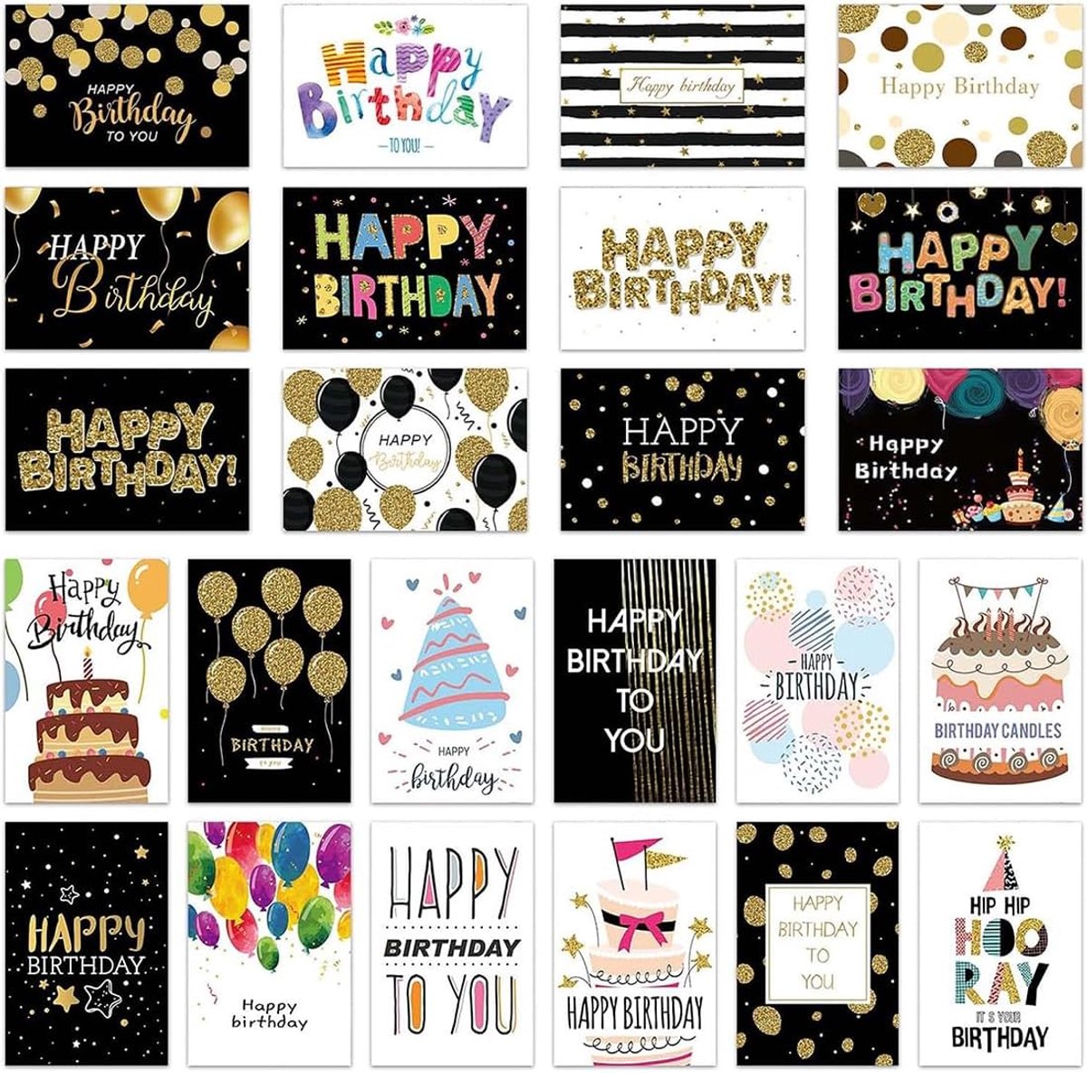 SnelShoppen - 24 Verjaardagskaarten Set met Envelop - Unieke Patronen, Lege Binnenkant voor Persoonlijke Boodschap, Perfect voor Feestdagen en Verjaar