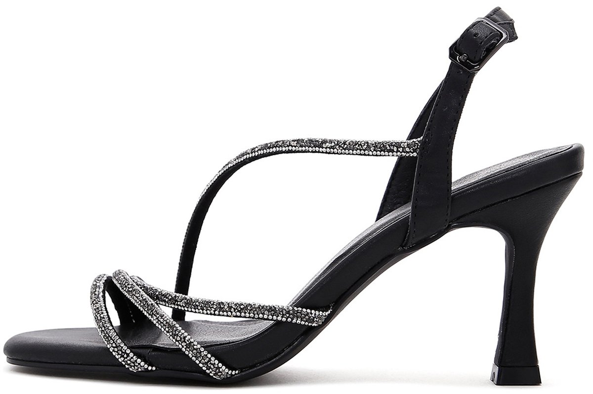 DERIMOD Sandalen Met Hoge Hak Imitation Leren High Heel Sandalen With Rhinestone Details