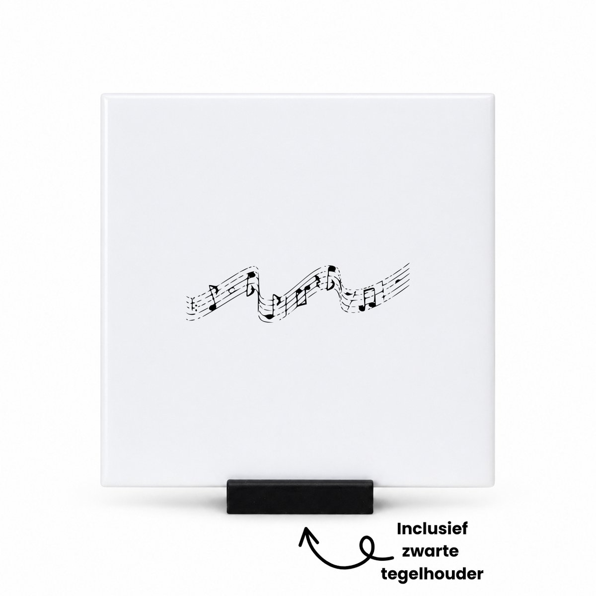 Hacebo Muzieknoot tegeltje met tegelhouder - Muzieknoot - cadeau muziekliefhebber - tegeltjes met tekst - leuk cadeau voor je vriend om te geven - verjaardag muzikant - spreuktegels - 10.8x10.8 CM Wit