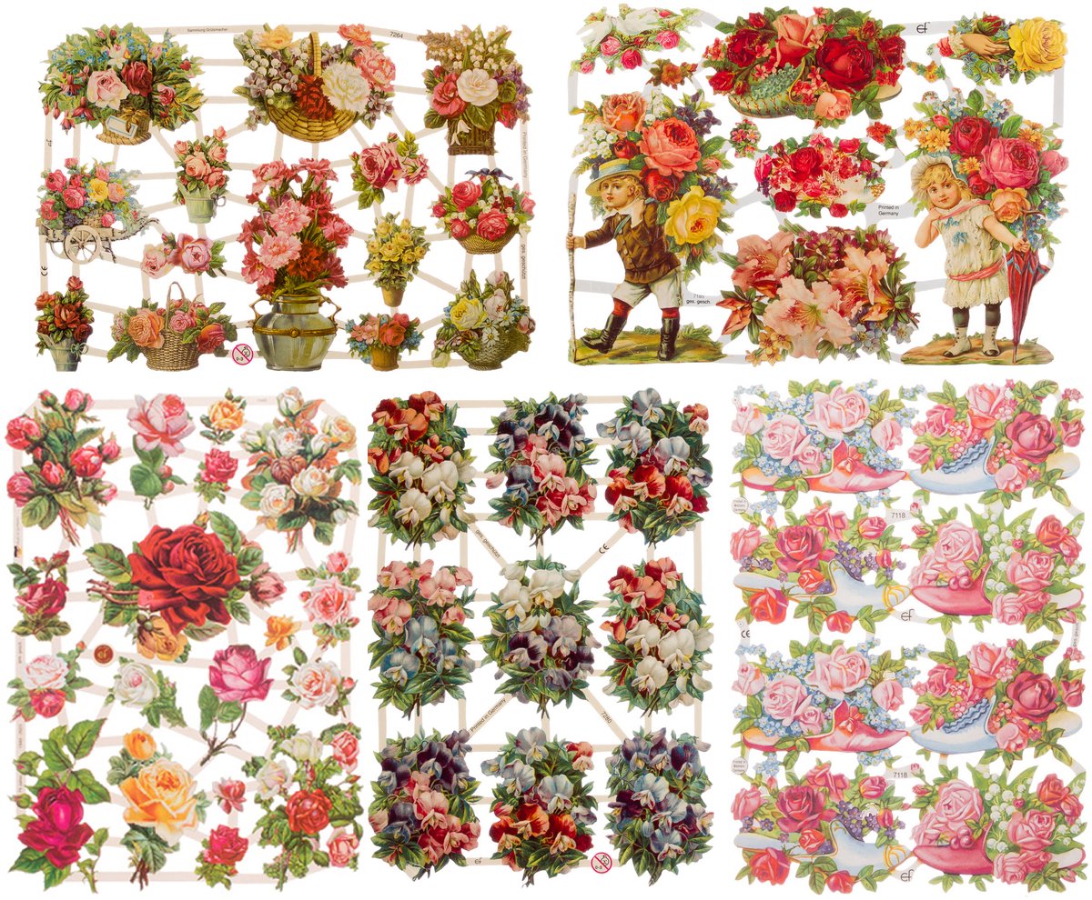 Poëzieplaatjes - 6 vellen - Bloemen - Poëziealbum - hobby - creatief - bulletjournaal - vriendenboek - dagboek - decoupage - knutselen - scrapbook