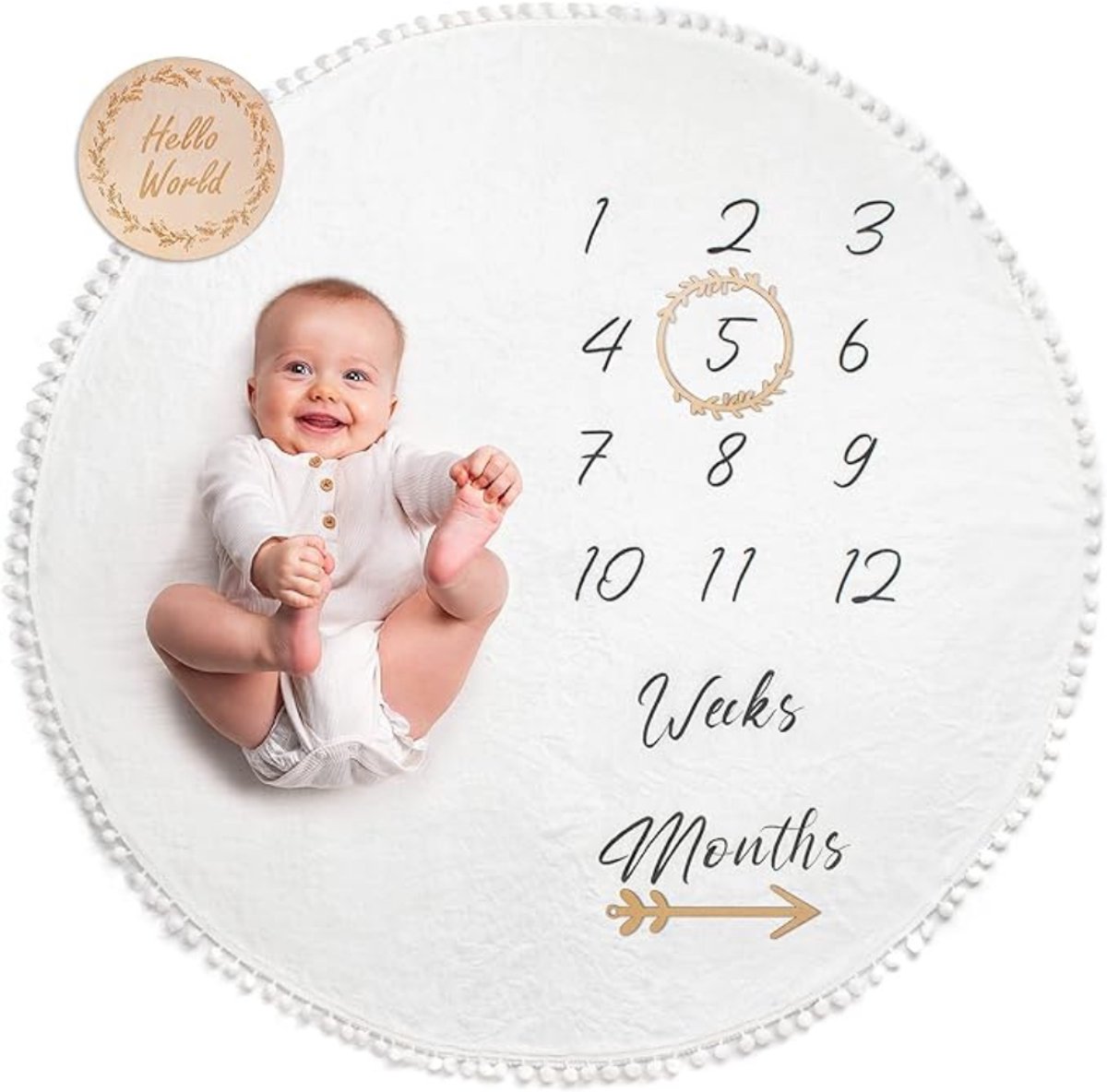 Verte Mijlpaaldeken - Ronde Maandelijkse Fotomat voor Baby's - Unisex - Neutraal Gepersonaliseerd Kraamcadeau voor Kersverse Moeders - Leeftijdsmat - Pasgeborene