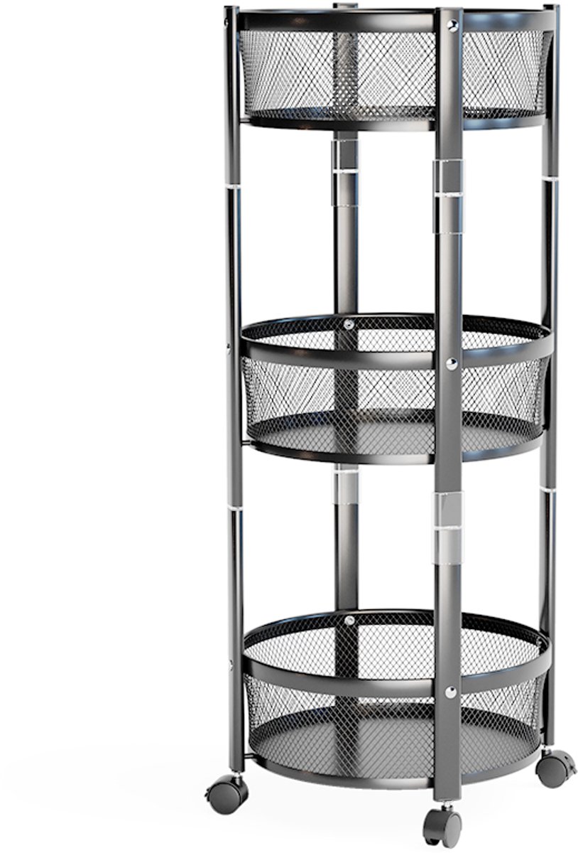 Vicco Trolley Falto, Zwart, 37.5 x 88 cm, met 3 praktische manden