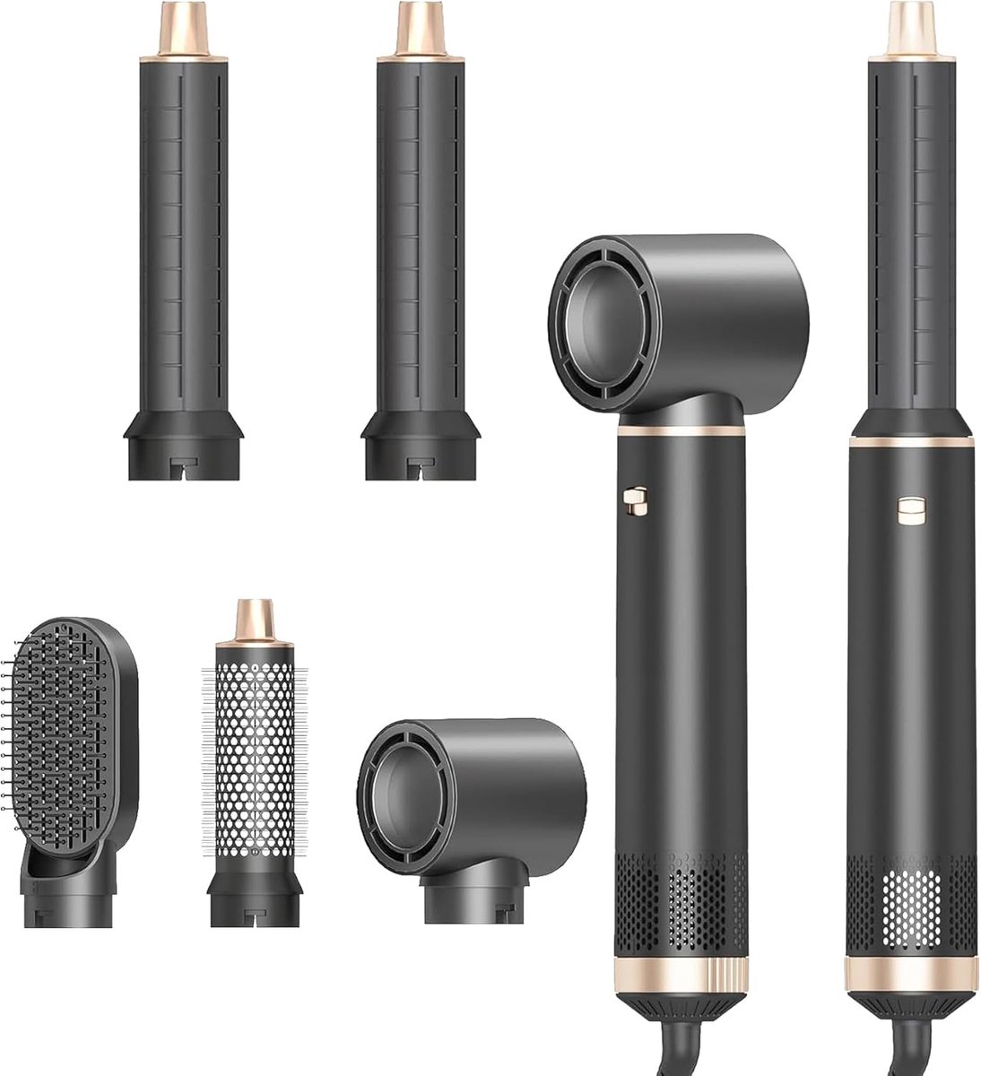 SnelShoppen - 5-in-1 Haardroger Borstel, Lichtgewicht Föhn en Styling Set met Verwisselbare Onderdelen (Kruller, Volume Borstel, Steilborstel) voor Da