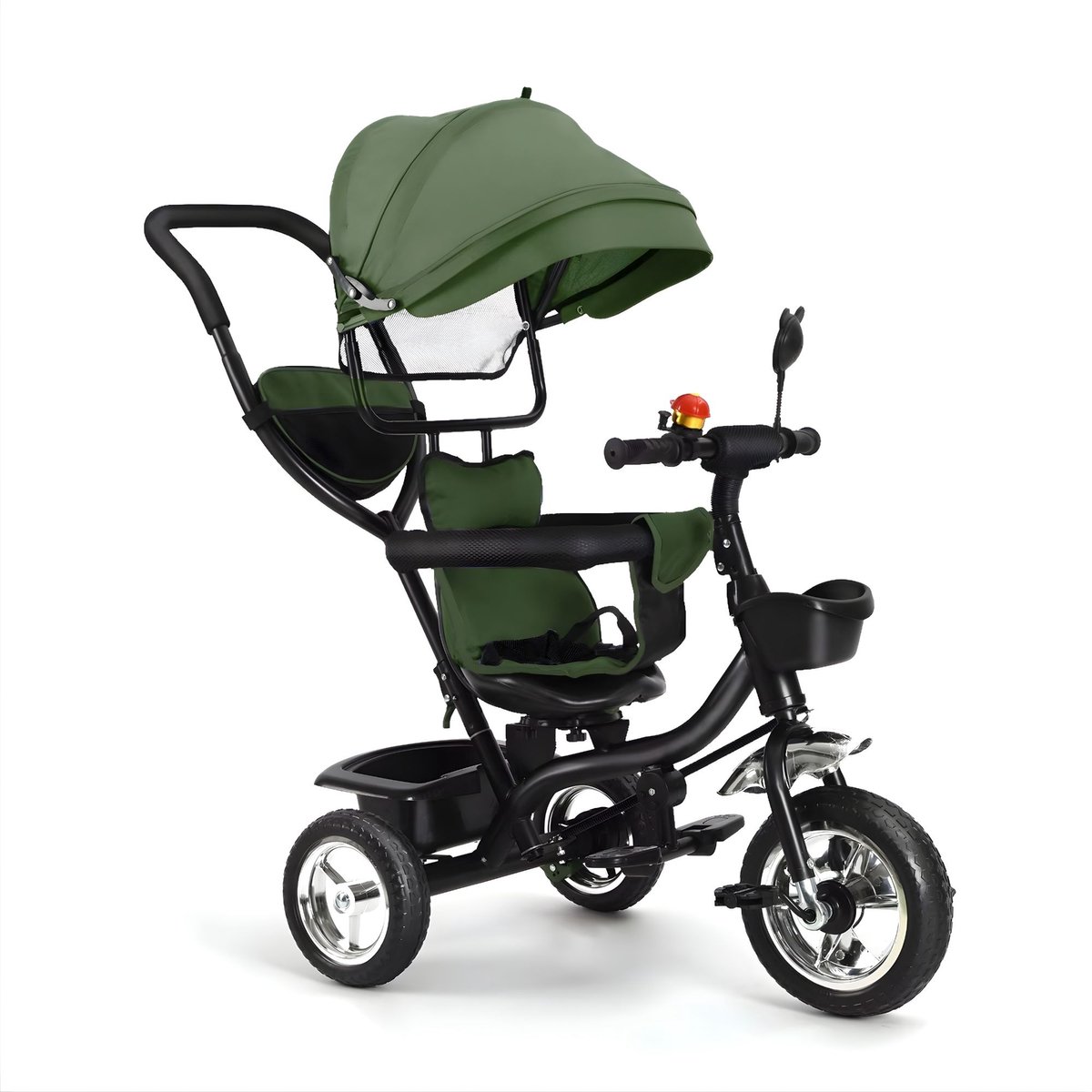 Driewieler Kinderfiets - Met Omkeerbare Zitting en Zonnescherm - voor jongens en meisjes - Donkergroen - Donkerblauw