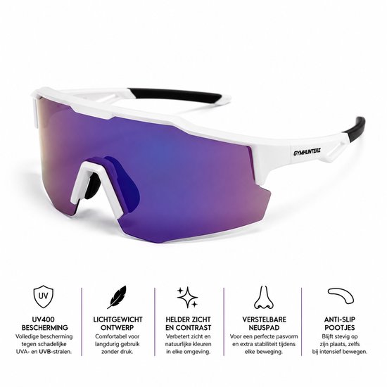 Gymhunterz Sport Zonnebril - Fietsbril - Wielrenbril - Hardloopbril - Festival Rave Space Bril - UV400 Gepolariseerd - Wit Paars van gymhunterz — afbeelding 4