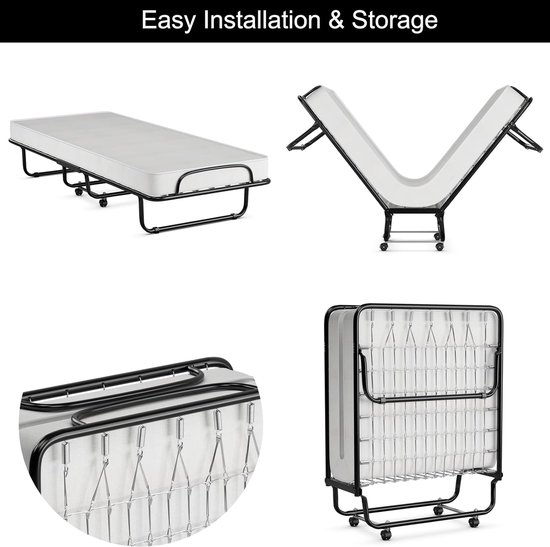 Opklapbed met matras - Logeerbed inklapbaar - Extra slaapplaats - Traagschuim matras - 190 x 80 cm - Wit — afbeelding 5