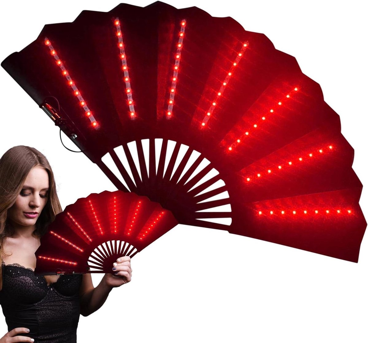 Handventilator LED - Opvouwbare ventilator - Buitenactiviteiten - 63 heldere lampjes - 12 cm breed - Rood