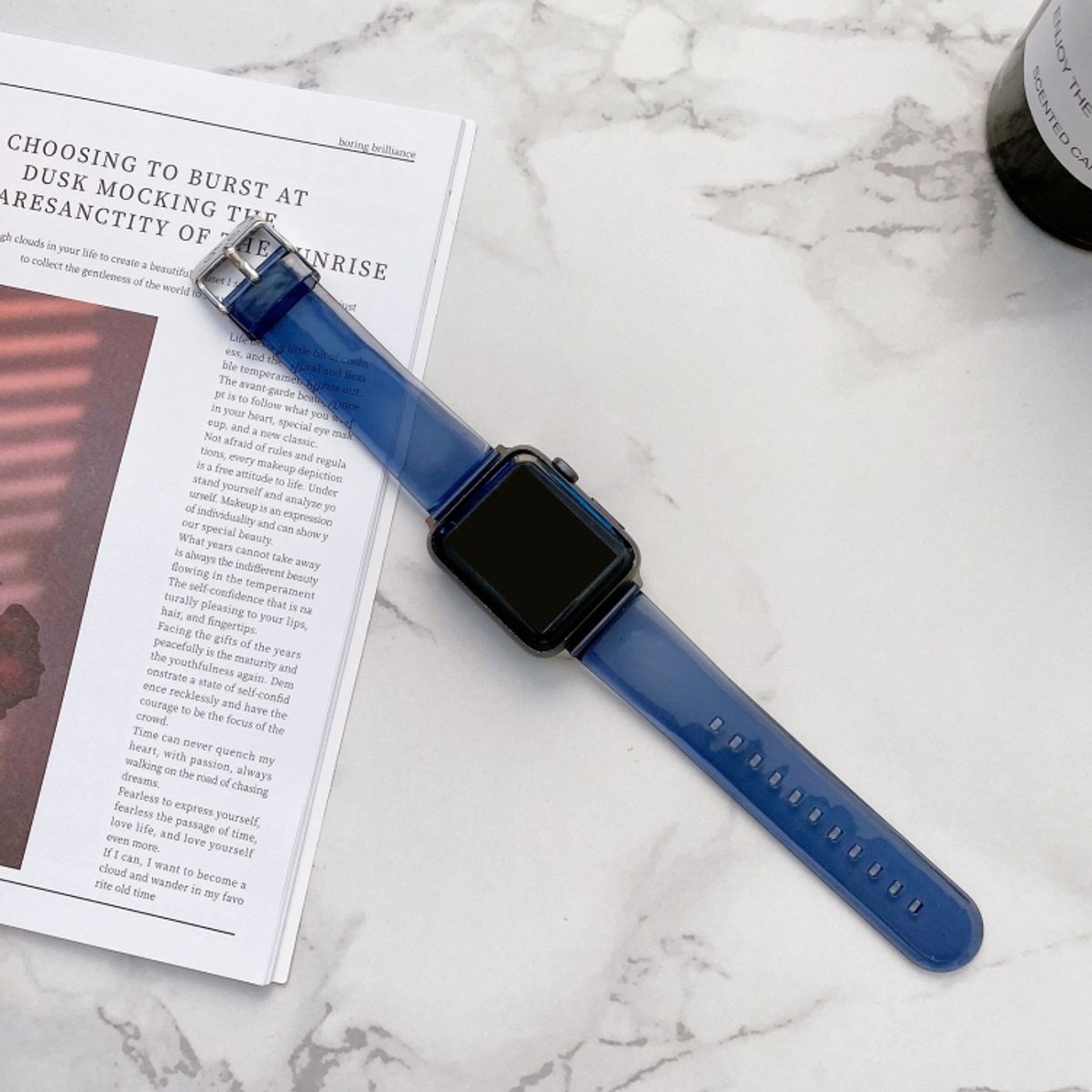 Jelly transparante horlogeband voor Apple Watch Series 7 41 mm / 6 & SE & 5 & 4 40 mm / 3 & 2 & 1 38 mm (koningsblauw)