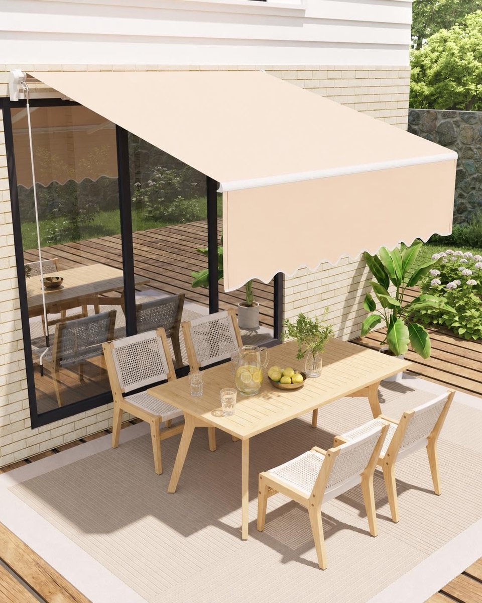 Knikarmscherm 300 x 250 cm - Handmatig Zonnescherm met Slinger - UV50+ & Waterdicht - Verstelbare Hellingshoek - Voor Terras en Balkon - beige