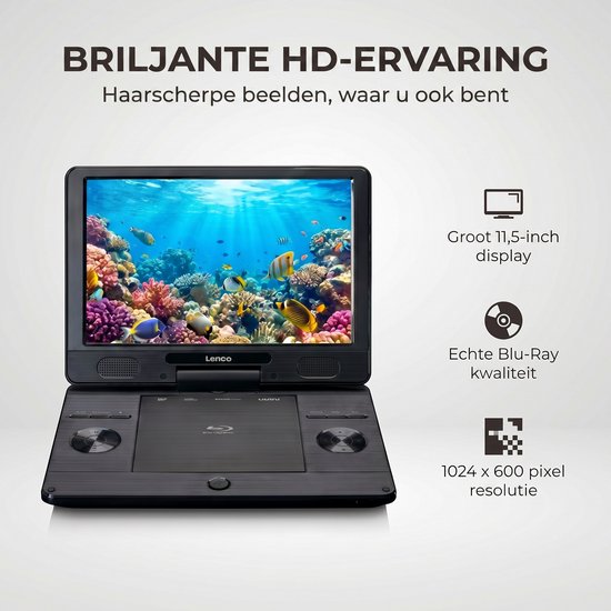 Lenco Draagbare DVD Speler BRP-1150BK - 11.5 inch scherm - Draaibaar - Oplaadbare Accu en 12V stroomkabel - Zwart van Lenco — afbeelding 3
