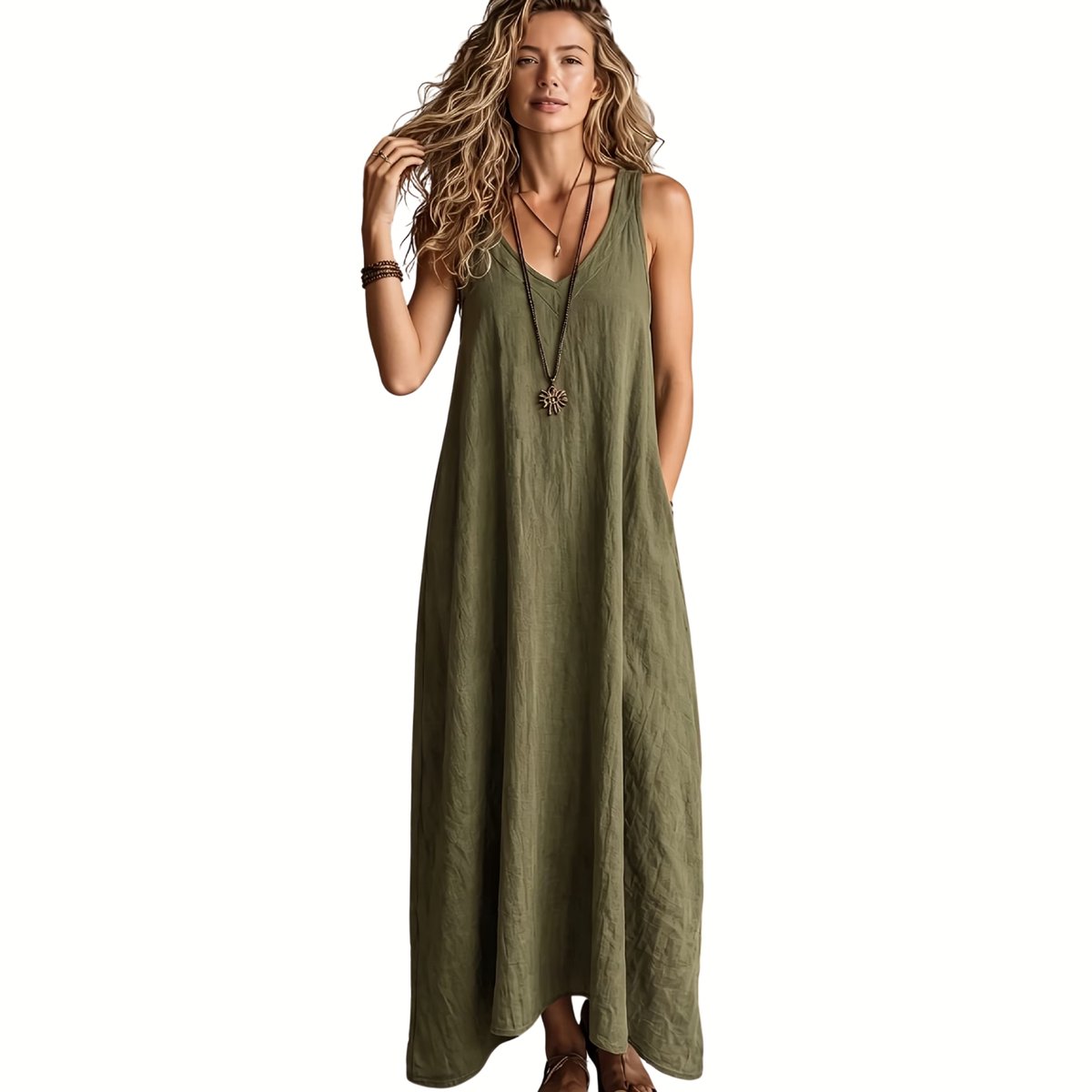 Currero Linnen Jurk Dames Blouse Zomer Shirt Jurkjes Voor Dames Ibiza Jurken Varen Groen