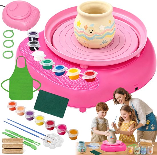 Pottenbakkersschijf voor kinderen - Elektrisch Draaischijf - voetbediening - afneembaar plateau - Inclusief Beeldhouwgereedschap - 6-12 jaar - creatief speelgoed - Hobby pakket