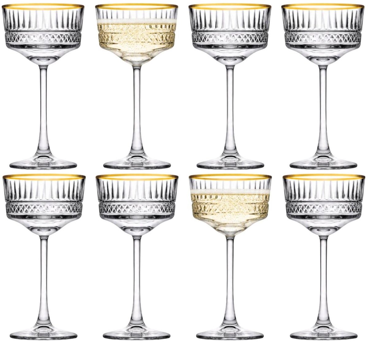 Pasabahce Champagneglazen Elysia - goud - 8x - 260 ml - kristalglas - coupe glazen