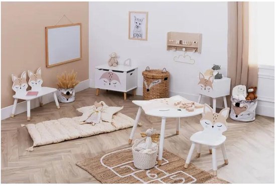 Kinder stoeltje Foxy de vos - 2x - wit - hout - D28 x H52 cm - bijzet stoeltjes — afbeelding 5