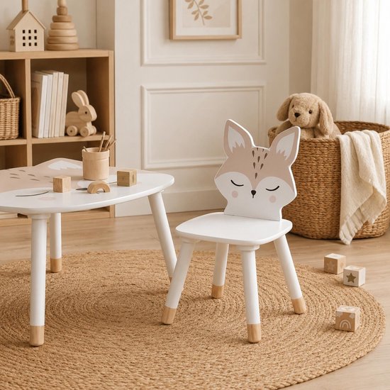 Kinder stoeltje Foxy de vos - 2x - wit - hout - D28 x H52 cm - bijzet stoeltjes — afbeelding 2