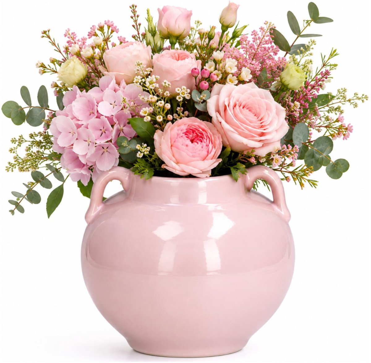 Atmosphera Vaas Aquilos - glans - roze - D18 x H17 cm - keramiek - bloemenvaas - voor stelen en boeketten