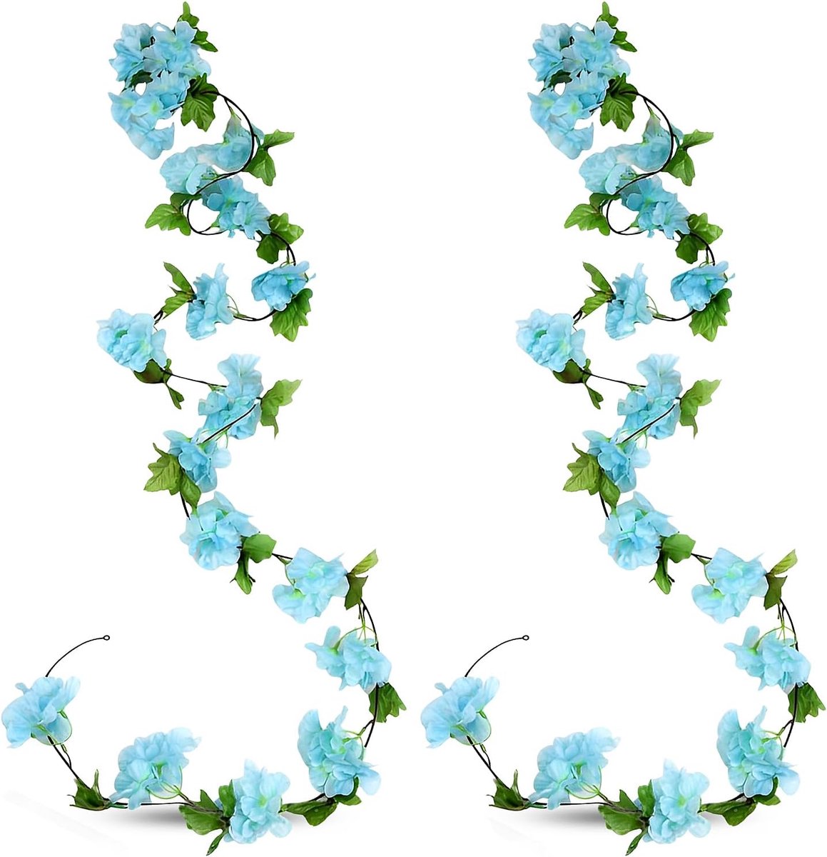 SnelShoppen - Kersenbloesem Decoratie 2 Stuks Kunstbloemenkrans 2,4m Blauw - Prachtige Lente Slinger voor Bruiloft en Wanddecoratie