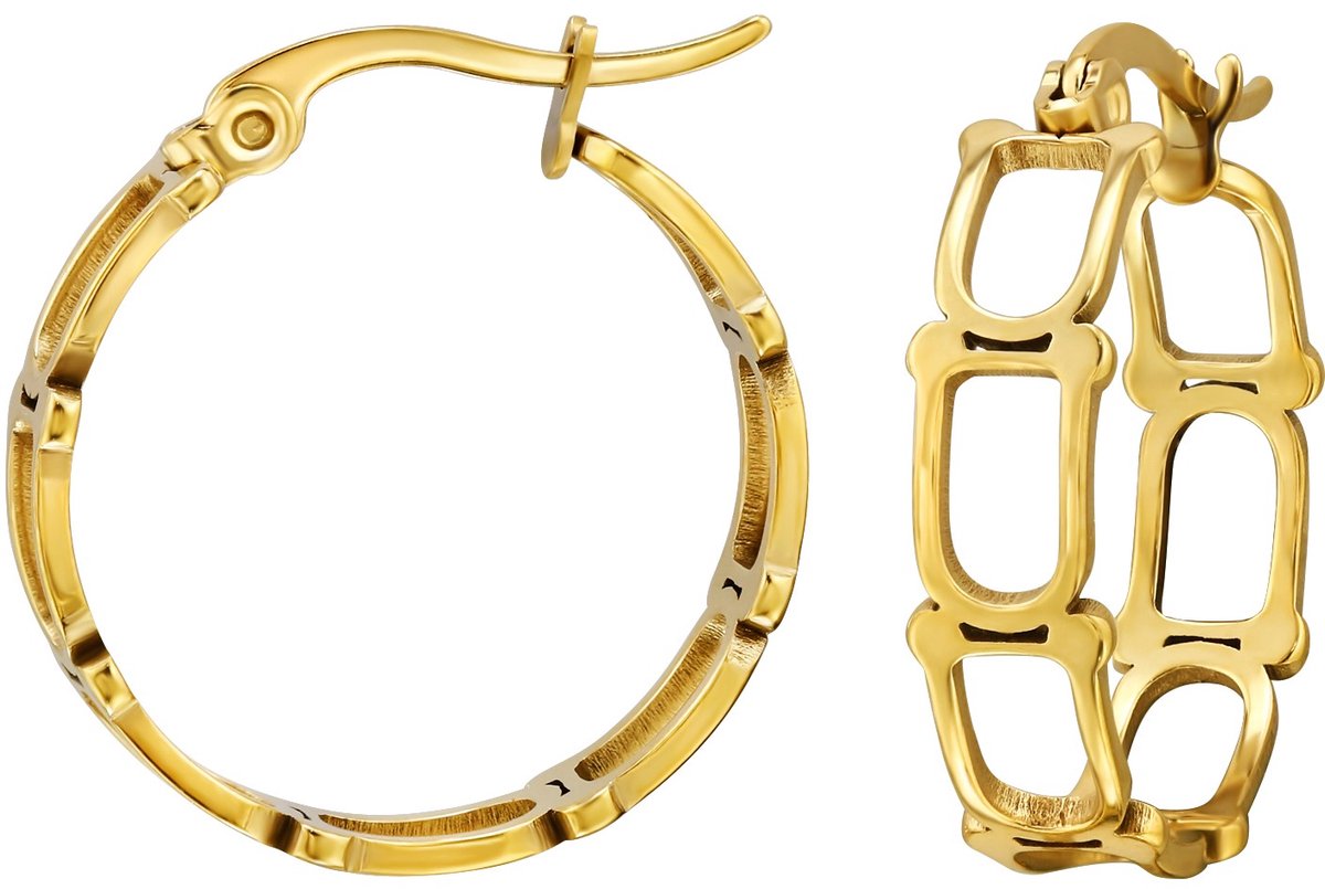 Joy Ibiza - oorbellen 22 mm - oorringen link schakel rechthoeken - 6 x 22 mm - Franse sluiting - rechthoek - chirurgisch staal - ip/pvd gold plated