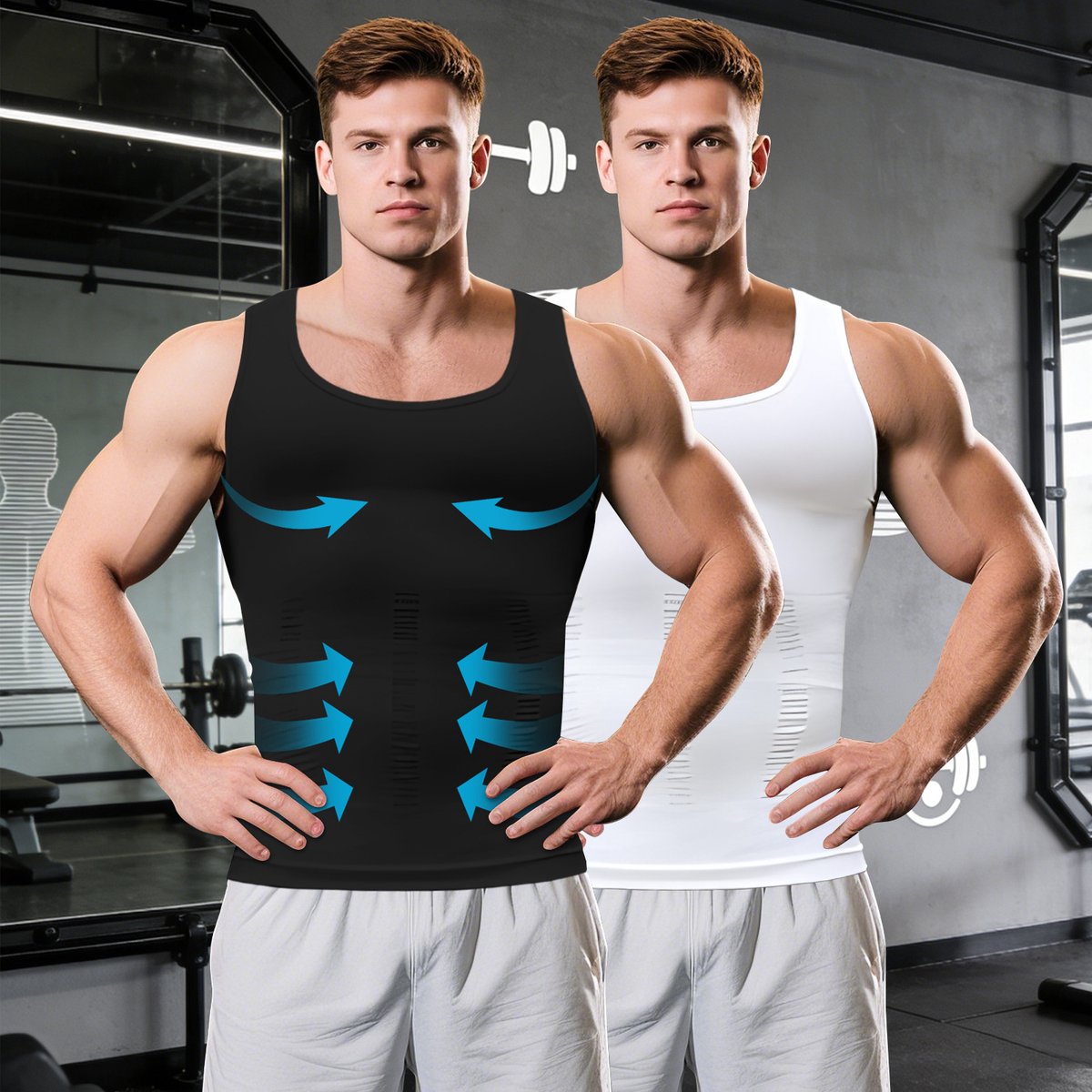 MEETYOO 2 Stuks Corrigerend Hemd Sportvest Mouwloos Shapewear Hemd Buikcontrole Ademend Gym Onderhemd Zwart S