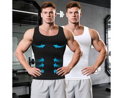 MEETYOO 2 Stuks Corrigerend Hemd Sportvest Mouwloos Shapewear Hemd Buikcontrole Ademend Gym Onderhemd Zwart S