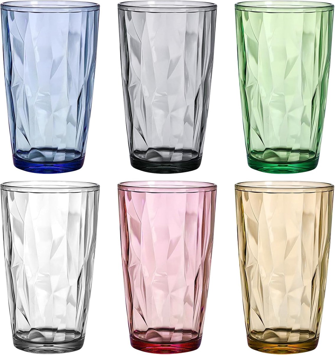 SnelShoppen - Grote kleurrijke drinkglazen set van 6, 470 ml acryl waterglazen, cocktailglazen, sapglazen, longdrinkglazen voor feest, tuin, kinderen,
