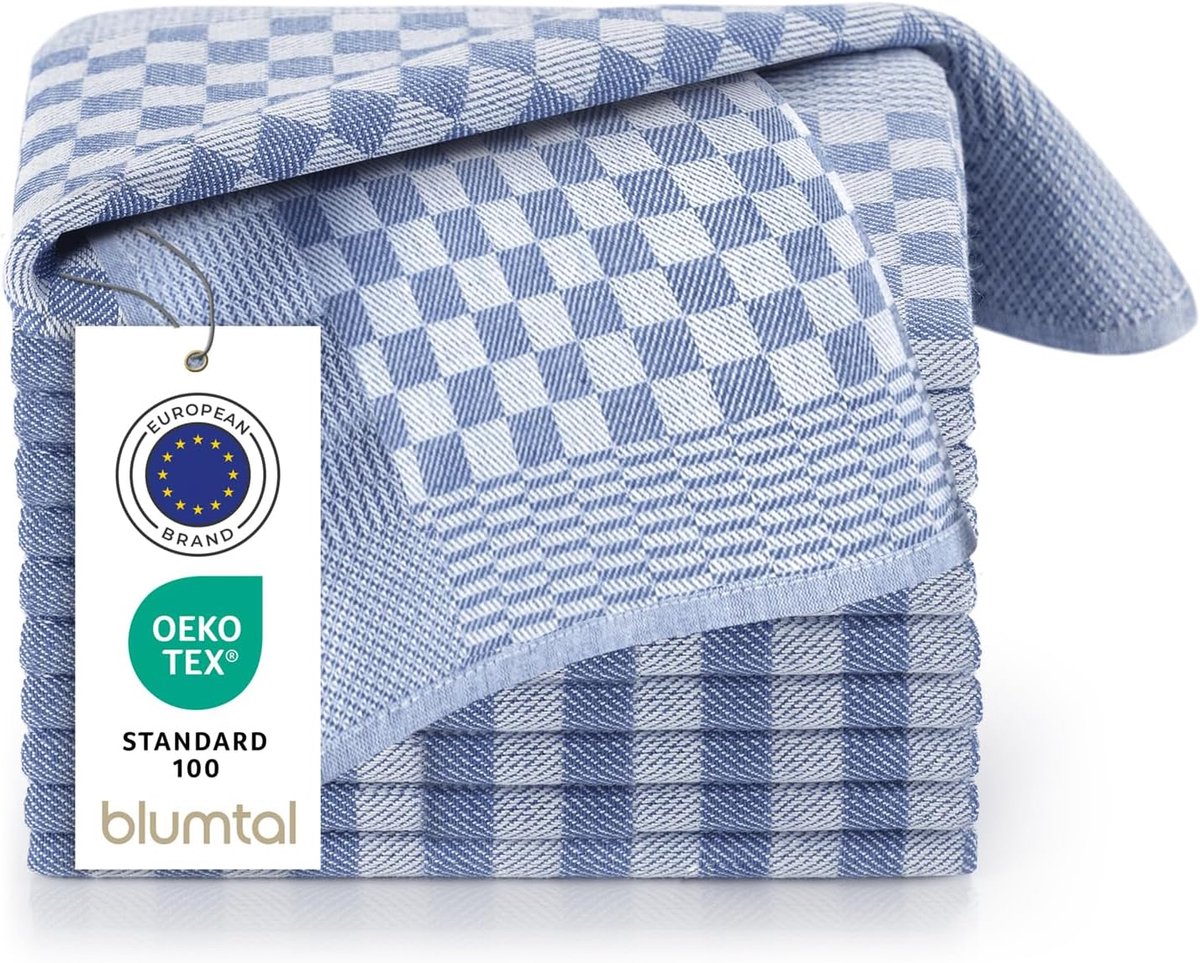 SnelShoppen - Set van 20 Theedoeken - 100% Katoen - 50 x 70 cm - Blauw Geruit - Hoogwaardige Keukenhanddoeken voor Thuis, Feest, Camping en Keukenacce