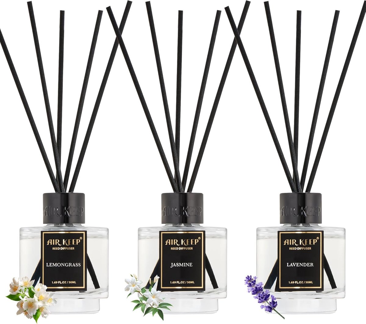 SnelShoppen - Geurstokjes Set 50ml x3 - Lavendel, Jasmijn, Citroengras - Diffuser met 24 Stokjes - Langdurige Geurverspreiding voor Woonkamer, Slaapka
