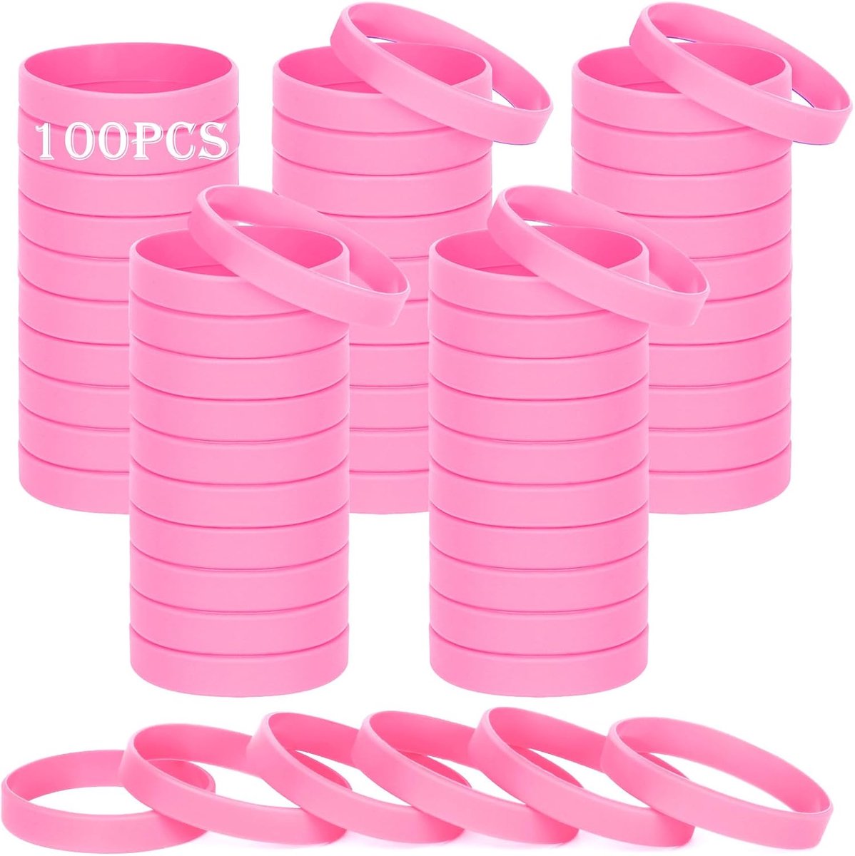 SnelShoppen - Siliconen Armbanden 100 Stuks, Elastische Rubber Armbanden voor Heren en Dames, Sportarmbanden 8''-202cm, Kleurenset voor Feest, Sport e