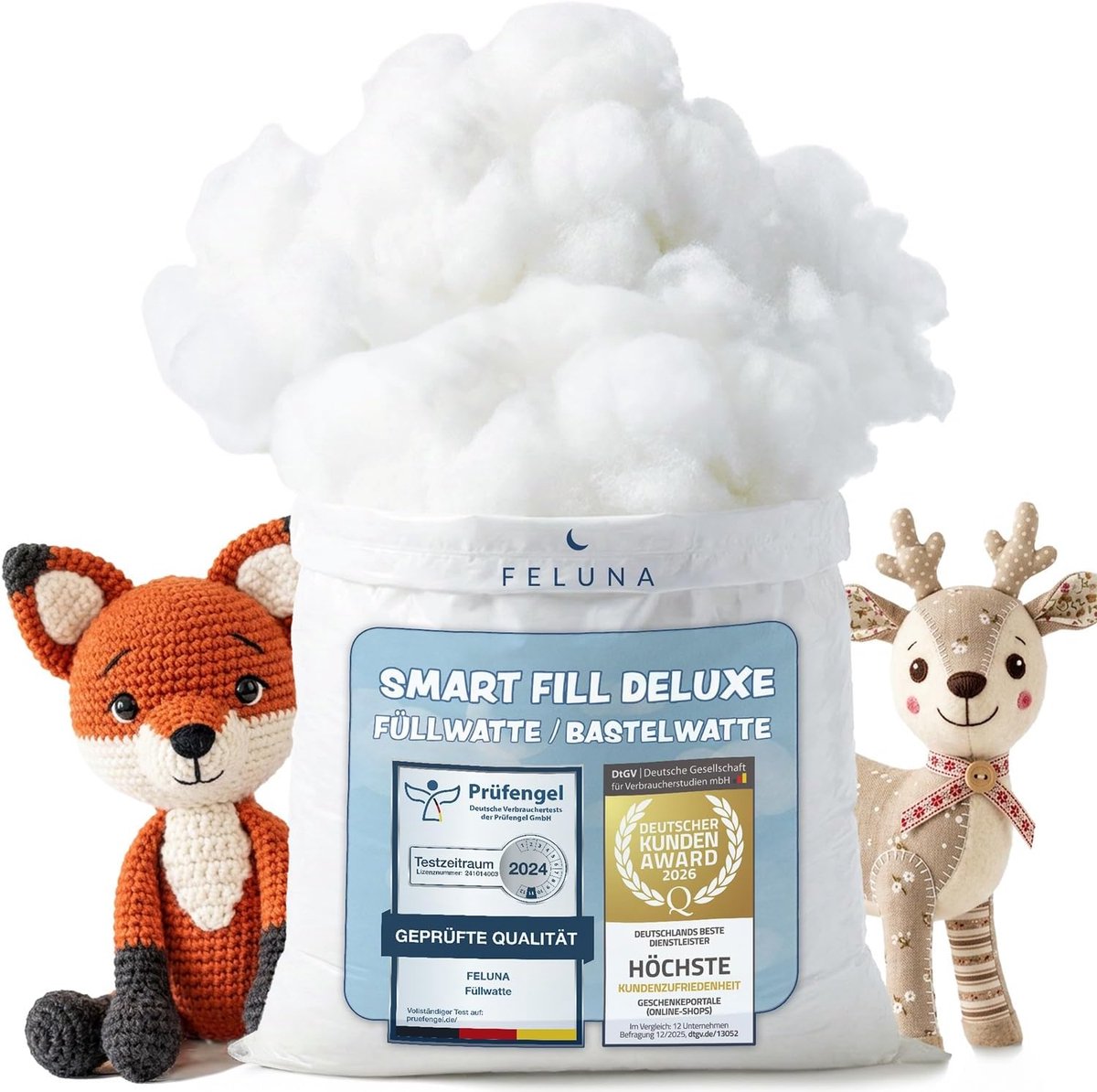 SnelShoppen - Kussenvulling Polyester 0,5 kg - Pluizige Vulwatten voor Knuffels, Kussens & Zitzakken - Machinewasbaar tot 40°C, Oeko-Tex 100
