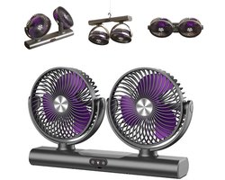 Kraftverdia® Dubbele Luchtcirculator – USB Oplaadbare Bureauventilator met 2 Ventilatorkoppen – Tafel-, Hang- en Wandventilator – 3 Snelheden – LED Verlichting – Type-C – Grijs