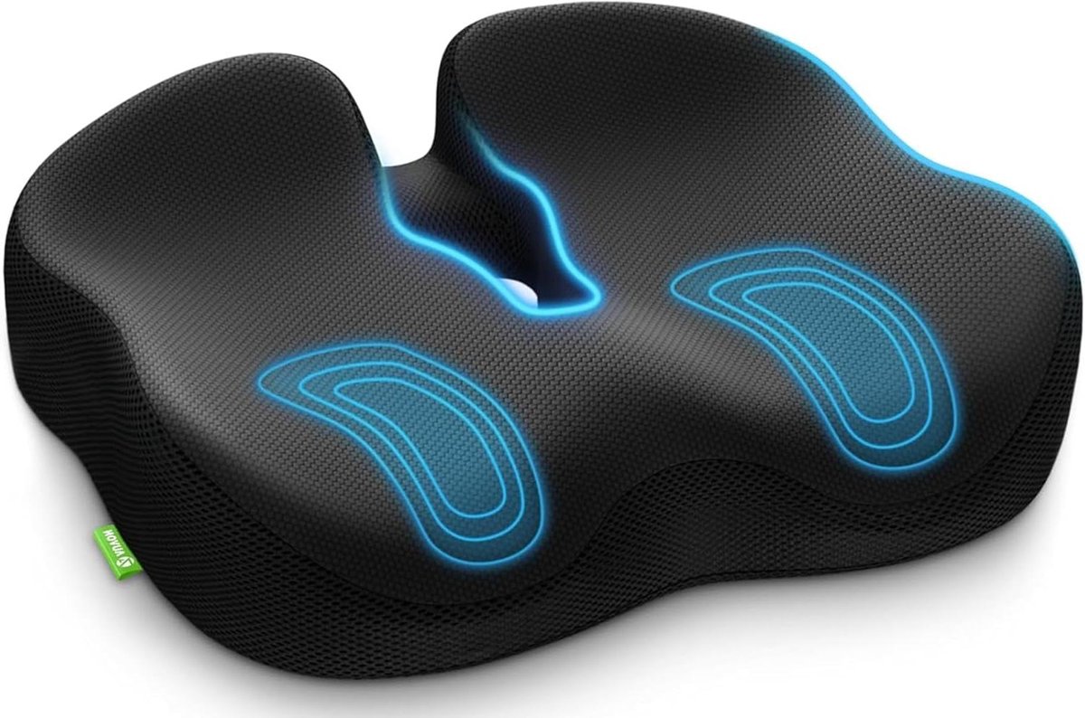 Zitkussen Orthopedisch - Ergonomisch Kussen - Comfortabel Zitten - Voorgevormd Ontwerp - 42 cm Lengte - Zwart