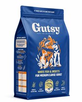 Een zak Gutsy witvis en insecten hondenvoer voor middelgrote tot grote volwassen honden.