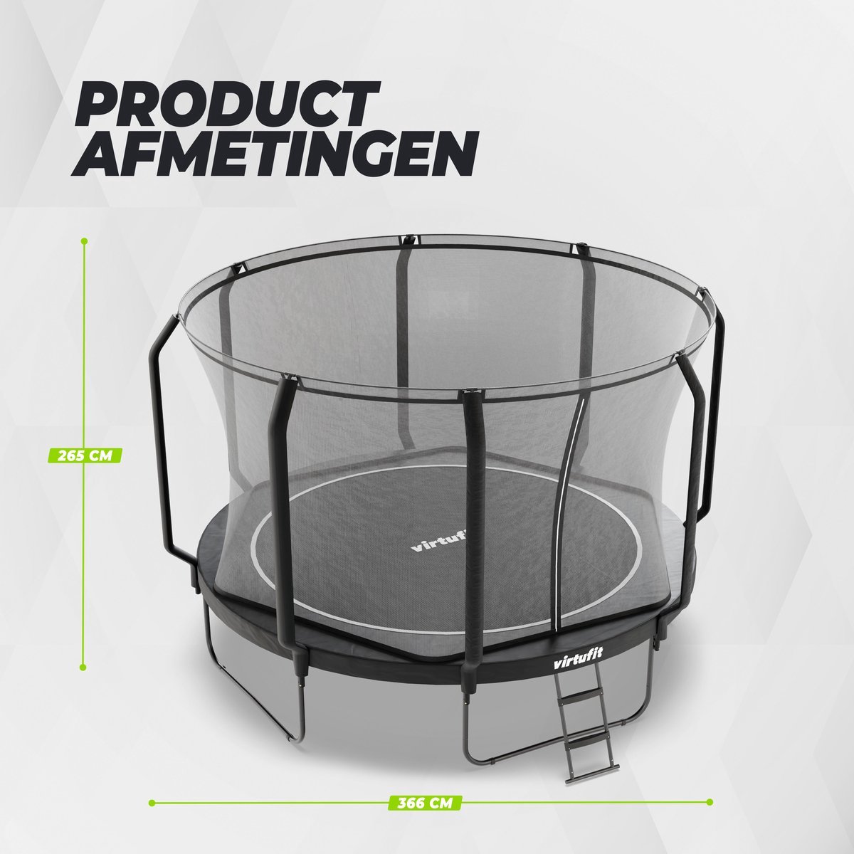 VirtuFit Premium Trampoline met Veiligheidsnet - Ø 366 cm Diameter - Incl. Beschermrand - Extra Veilig - Gratis trap - Water- en UV-bestendig - Max. 150 kg - Voor Kinderen en Volwassenen - Zwart – foto 3