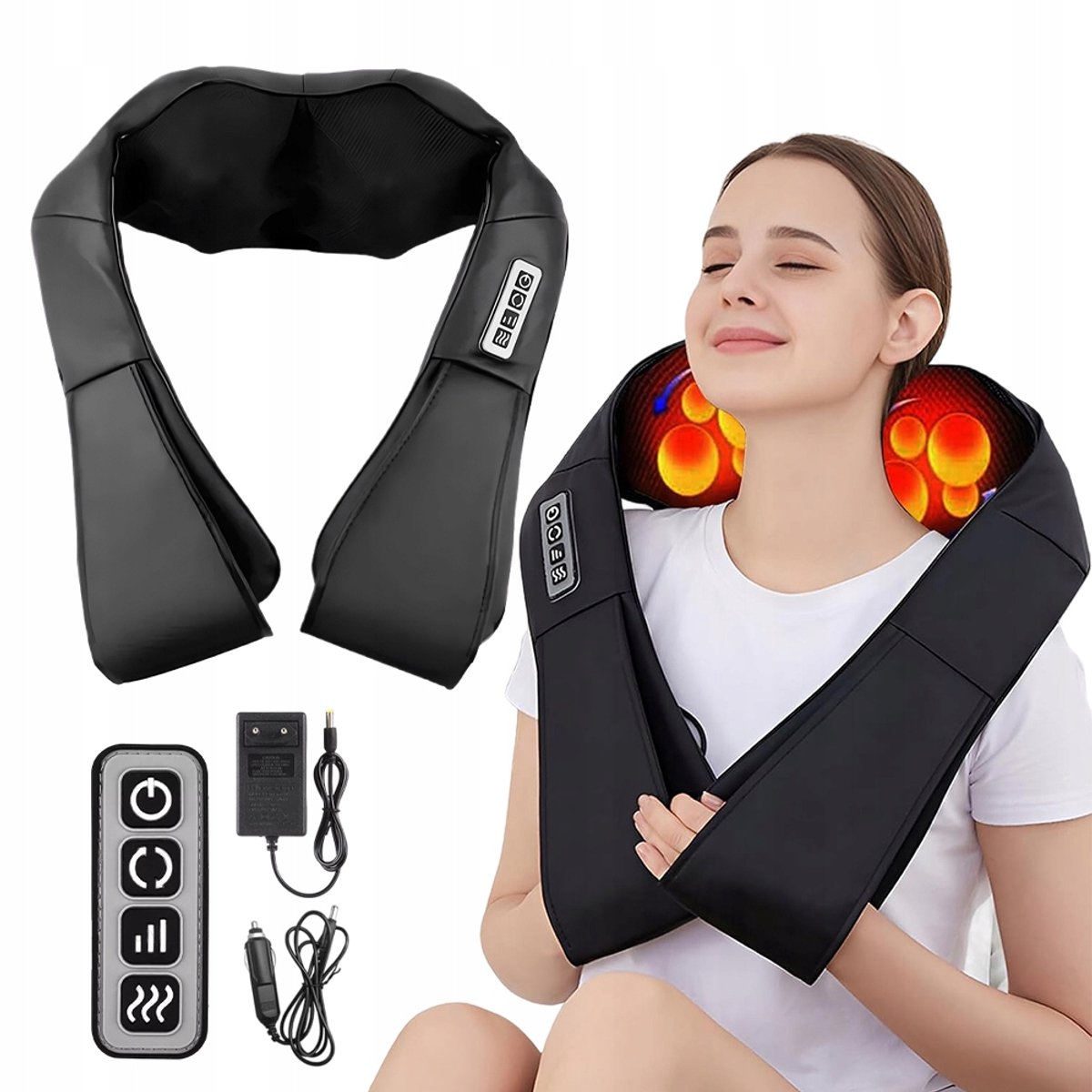 Elektrisch Nekmassage Apparaat - Nek en Schouder Massage apparaat - 3D-kneed - 8 koppen - verwarmd - auto en thuis - voor nek, schouders en rug