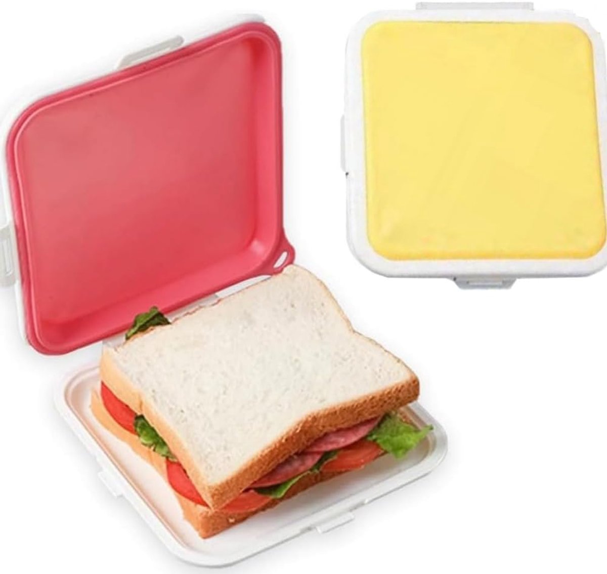 VHV - Broodtrommel - Lunchbox - Sandwich Container Set - 2 Stuks - Siliconen Broodtrommel - Herbruikbaar & Duurzaam - Lunchbox voor Onderweg - Magnetron & Vaatwasserbestendig - Roze en Geel