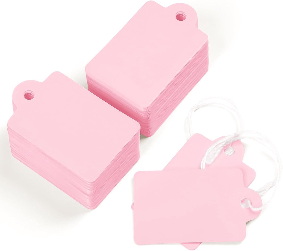 SnelShoppen - 200 Stuks Price Tags met Touw 2.5cm - Schrijfbare Roze Hangtags voor Prijslabels, Kleding, Sieraden, Kunst en Meer