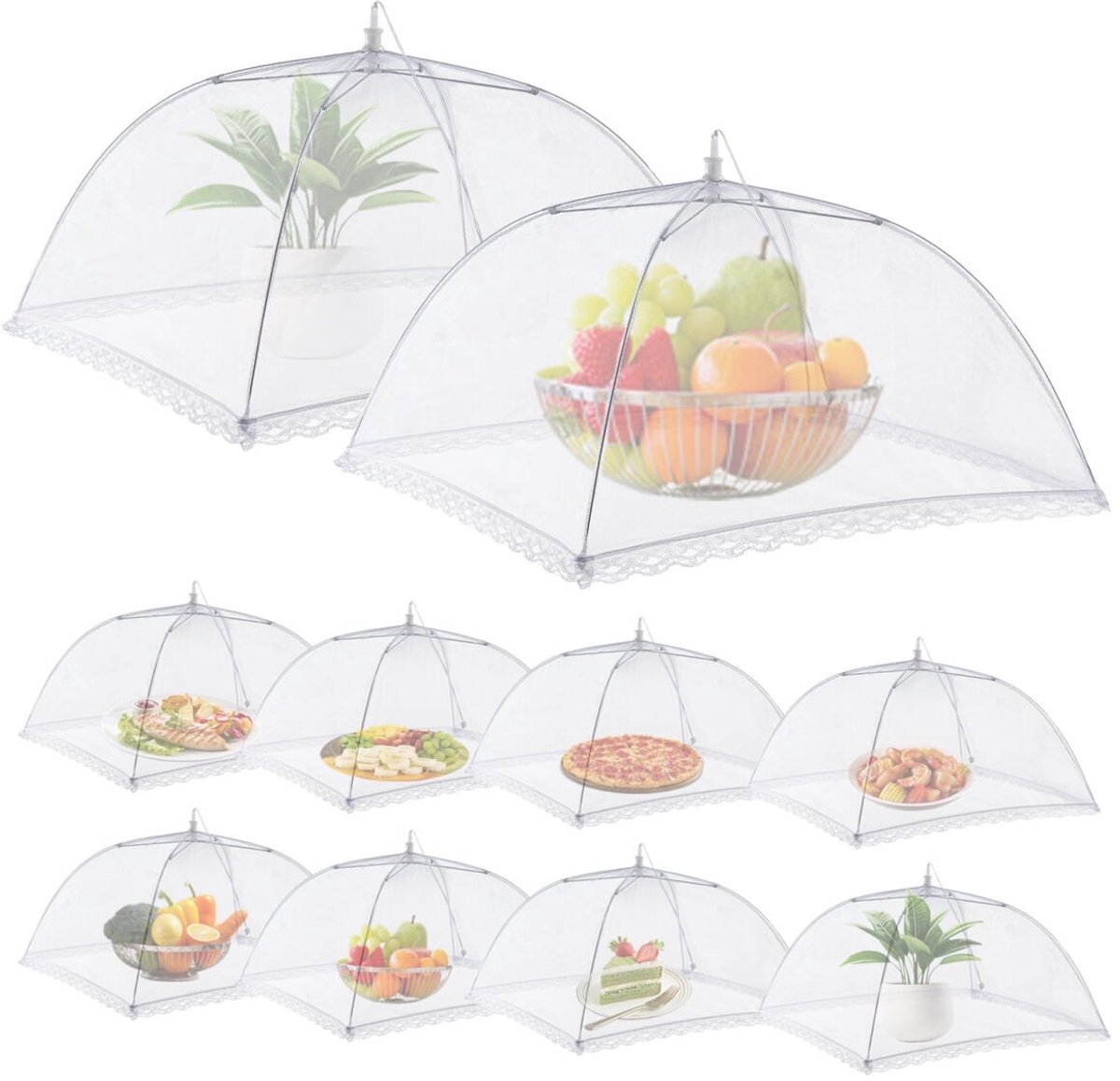 8-delige set Vliegenkap - 48 x 48 cm - gaas voedselhoezen - Opvouwbaar - buiten eten - Vliegenkappen - herbruikbaar - Vliegenverjager voor op tafel - Foodcover - Voor picknick, barbecue, camping en thuis
