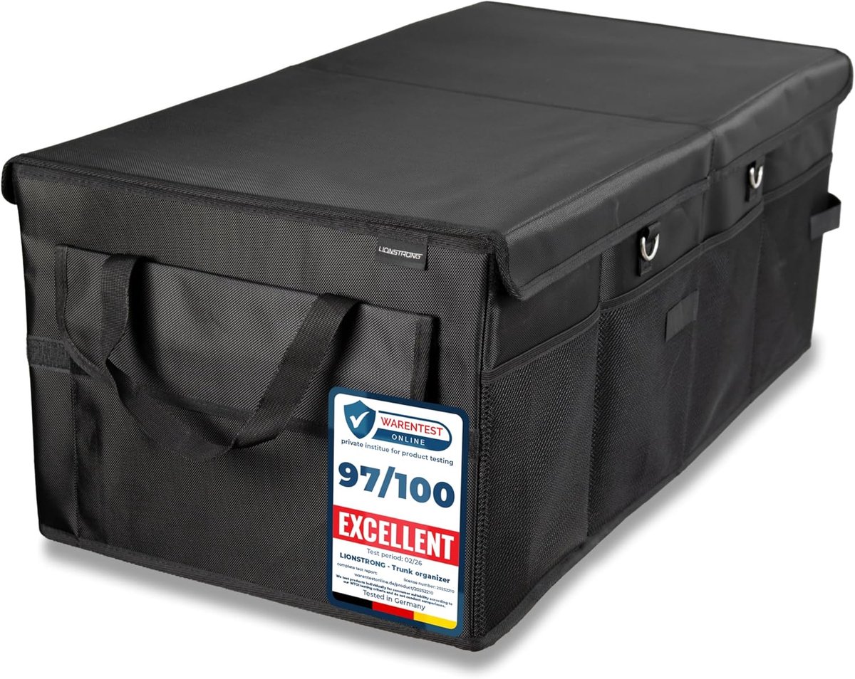 SnelShoppen - Trunk Organizer Box - Vouwbare en antislip opslagbox met handvatten en vakken voor kleine auto's, sedans en SUV's - Ideaal voor boodscha