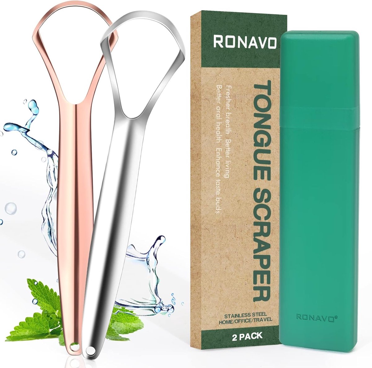 SnelShoppen - Tongue Scraper Set van 2 - Medisch Grade Tongreiniger - RVS - Slechte Adem Verfrissen - BPA Vrij - Ideaal voor Thuis en Reizen