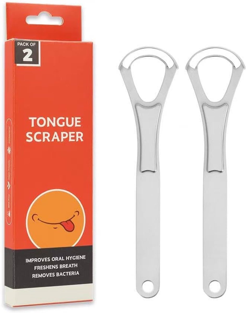 SnelShoppen - 2 Stuks RVS Tongenschraper - Dubbele Laag Tong Cleaner - Vermindert Slechte Adem - Duurzaam en Comfortabel in Gebruik - Ideaal voor Dage