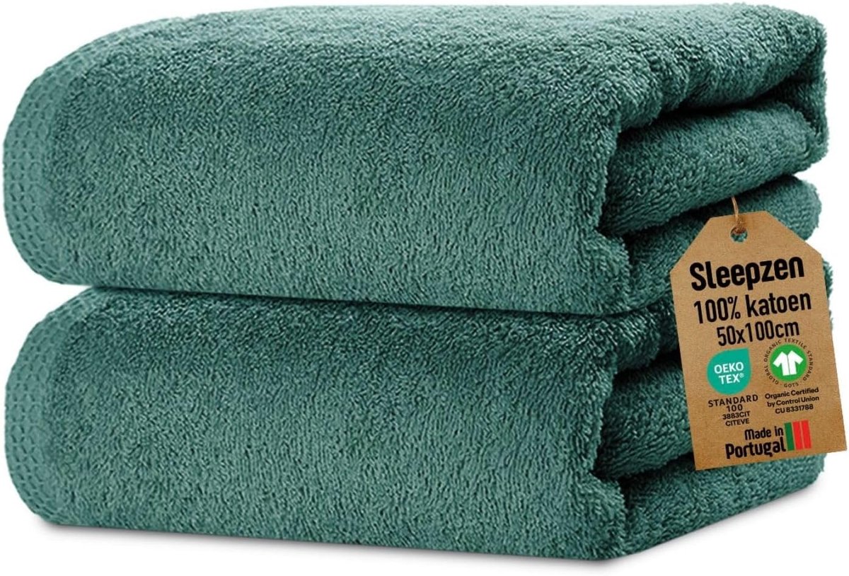 SnelShoppen - Badhanddoeken Set van 2 - 50x100 cm - Teal - GOTS-gecertificeerd Biologisch Katoen - Luxe Zacht - Hoge Absorptie - Oeko-Tex Gecertificee